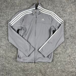 Adidas Track Jacket Womens Size L Gray Full Zip Athletic 3 Stripe Training